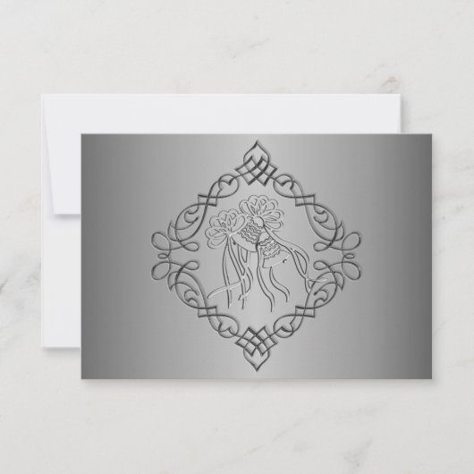 Silver graved Look Wedding RSVP Karte (Vorderseite)