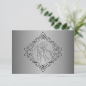 Silver graved Look Wedding RSVP Karte (Stehend Vorderseite)