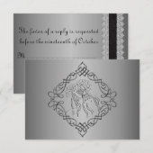 Silver graved Look Wedding RSVP Karte (Vorne/Hinten)