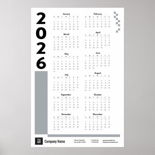 Silver Gray 2026 Corporate Wall Calendar Poster (Vorne)