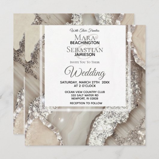 *~*SILVER GRAY AGATE Marmor UAWG AR66 QR Hochzeit Einladung (Vorne/Hinten)