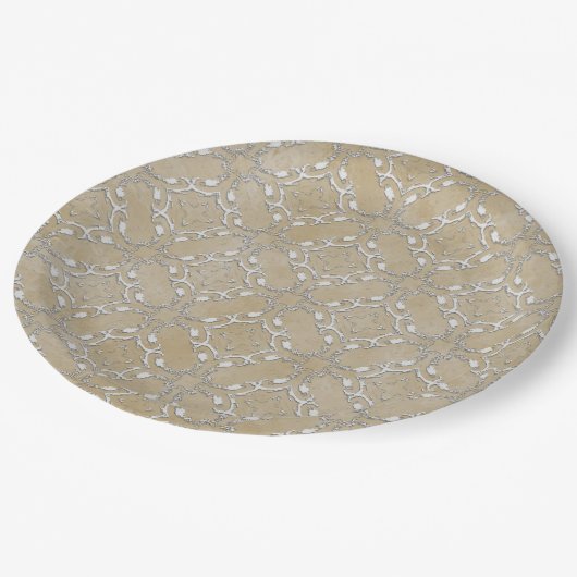 Silver Gray and Beige Metallic Filagree Pattern Pappteller (Schrägansicht)