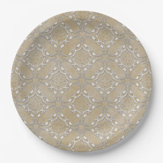 Silver Gray and Beige Metallic Filagree Pattern Pappteller (Vorderseite)