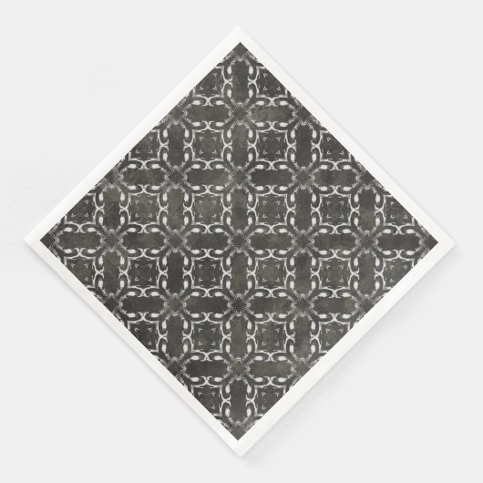 Silver Gray and Black Metallic Filigree Muster Serviette (Ecke)