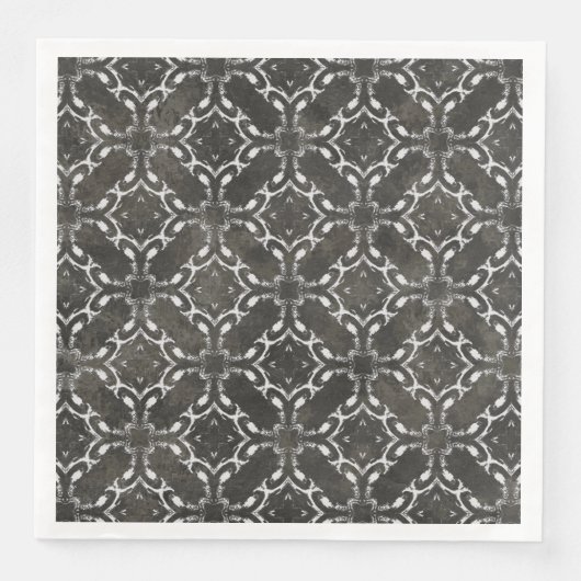Silver Gray and Black Metallic Filigree Muster Serviette (Vorderseite)