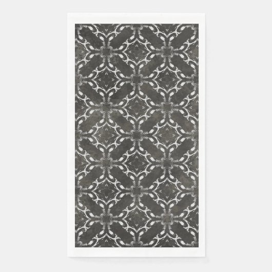 Silver Gray and Black Metallic Filigree Muster Serviette (Vorderseite)