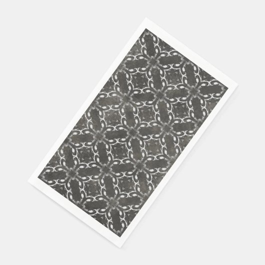 Silver Gray and Black Metallic Filigree Muster Serviette (Ecke)