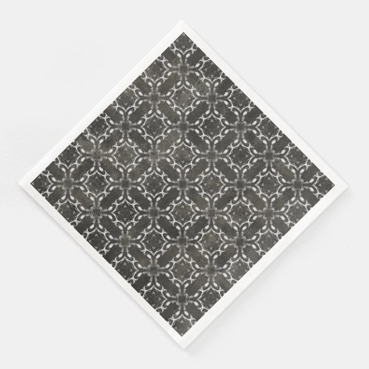 Silver Gray and Black Metallic Filigree Muster Serviette (Ecke)
