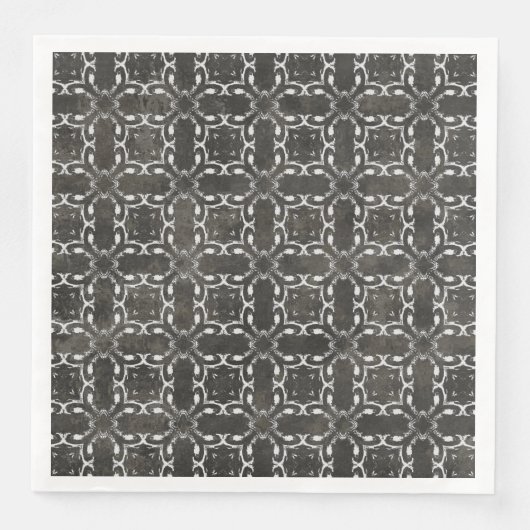 Silver Gray and Black Metallic Filigree Muster Serviette (Vorderseite)