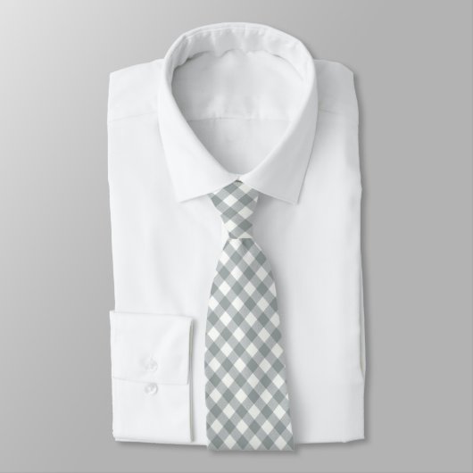 Silver Gray and White Angled Gingham Krawatte (Gebunden)