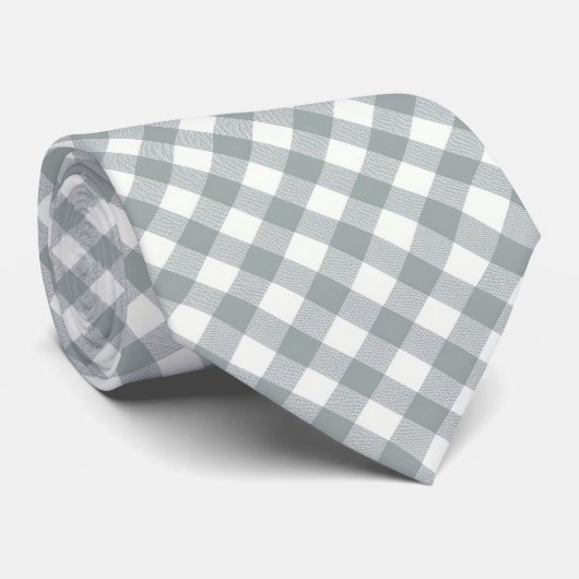 Silver Gray and White Angled Gingham Krawatte (Gerollt)