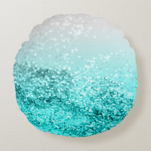 Silver Gray Aqua Aquamarin Ocean Glitzer #1 Rundes Kissen
