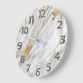 Silver Gray Arabic Numbers Gold Carrara Marble Große Wanduhr (Winkel)