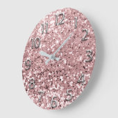 Silver Gray Arabic Numbers Pink Glitzer Blush Große Wanduhr (Winkel)