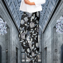 Silver Gray auf Black Modern Vintag Floral Toile