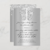 Silver Gray Baby Girl Boy Dusche Feet Einladung (Vorne/Hinten)