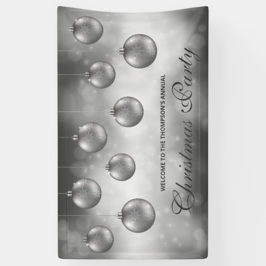 Silver Gray Baubles on Red Bokeh - Weihnachts-Part Banner (Vertikal)