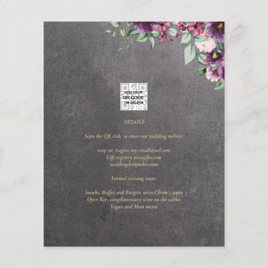 Silver Gray Berry Floral Wedding Winter Fall (Rückseite)