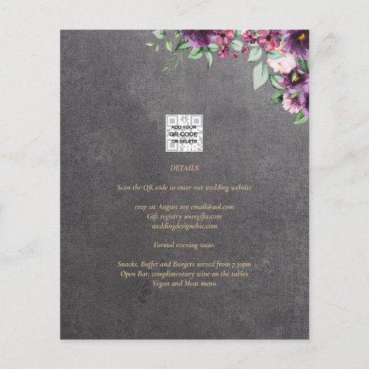 Silver Gray Berry Floral Wedding Winter Fall (Rückseite)