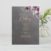 Silver Gray Berry Floral Wedding Winter Fall Einladung (Stehend Vorderseite)