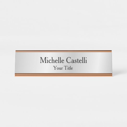 Silver Gray Beruflich Einzigartig klassisch einfac Schreibtischnamensplakette (Vorderseite )