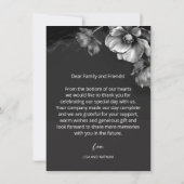 Silver Gray Black Floral Wedding Thank You Dankeskarte (Rückseite)