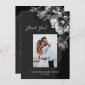 Silver Gray Black Floral Wedding Thank You Dankeskarte (Vorne/Hinten)