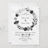 silver gray & black floral wreath wedding einladung (Vorderseite)