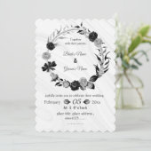 silver gray & black floral wreath wedding einladung (Stehend Vorderseite)