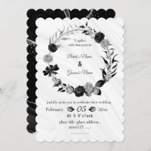 silver gray & black floral wreath wedding