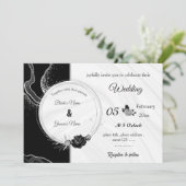 silver gray & black flowers botanical wedding einladung (Stehend Vorderseite)