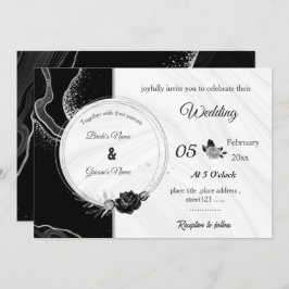 silver gray & black flowers botanical wedding einladung