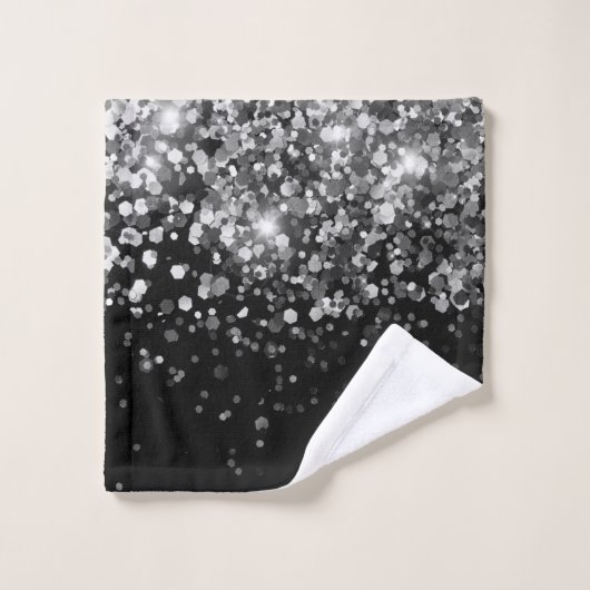 Silver Gray Black Glitzer #3 (Imitats Glitzer) Badhandtuch Set (Waschlappen)