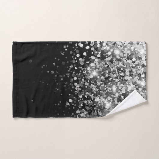 Silver Gray Black Glitzer #3 (Imitats Glitzer) Badhandtuch Set (Handtuch)