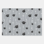 Silver Gray & Black Graduation Cap Toss Geschenkpapier Set (Vorderseite)