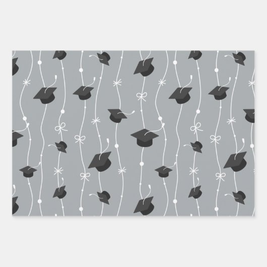 Silver Gray & Black Graduation Cap Toss Geschenkpapier Set (Vorderseite)