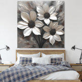 Silver Gray Black Modern Floral Leinwanddruck (Insitu (Schlafzimmer))