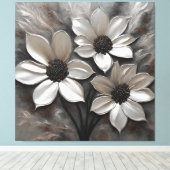 Silver Gray Black Modern Floral Leinwanddruck (Insitu (Holzboden))
