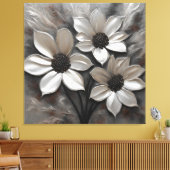 Silver Gray Black Modern Floral Leinwanddruck (Insitu (Wohnzimmer))