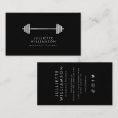 Silver Gray & Black Personal Trainer Social Media Visitenkarte (Vorne/Hinten)