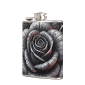 Silver Gray & Black Rose Elegante Gotische Hochzei Flachmann (Links)