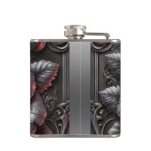 Silver Gray & Black Rose Elegante Gotische Hochzei Flachmann (Rückseite)