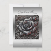Silver Gray & Black Rose Elegante Gotische Verlobu Einladung (Rückseite)