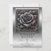 Silver Gray & Black Rose Elegante Gotische Verlobu Einladung (Vorderseite)