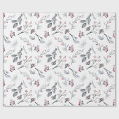 Silver Gray Blätter and Twigs with Red Berries Geschenkpapier (Flach)