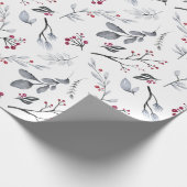 Silver Gray Blätter and Twigs with Red Berries  Geschenkpapier (Ecke)