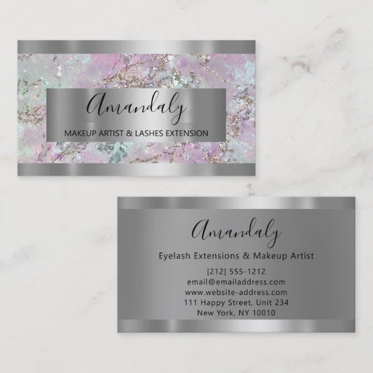 Silver Gray Blue Marble Frame Event Planner Visitenkarte (Vorne/Hinten)