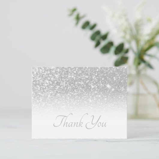 Silver Gray Bokeh Glitzer White Ombre Vielen Dank Postkarte (Stehend Vorderseite)