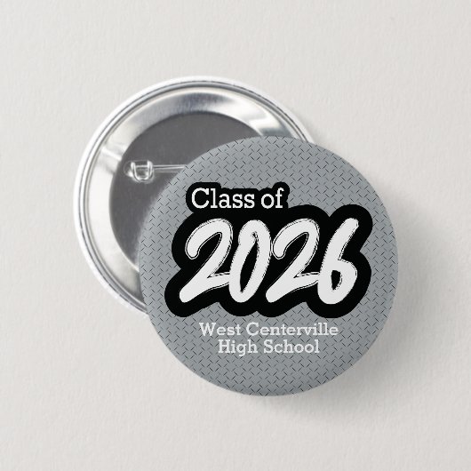 Silver Gray Bold Brush Class of 2026 Button (Vorne & Hinten)