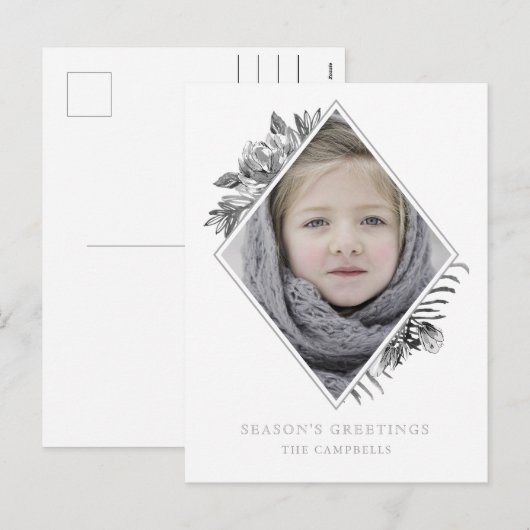 Silver Gray Botanical Elegantes Foto Feiertagspostkarte (Vorne/Hinten)